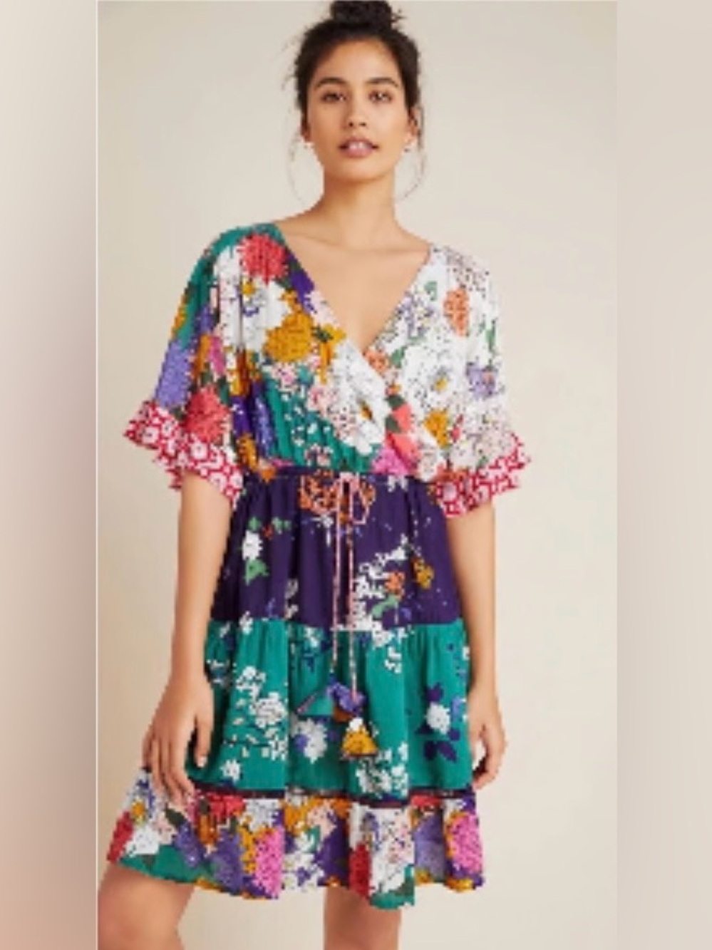 Anthropologie Nettie Tiered Mini Dress Multi Floral Size S